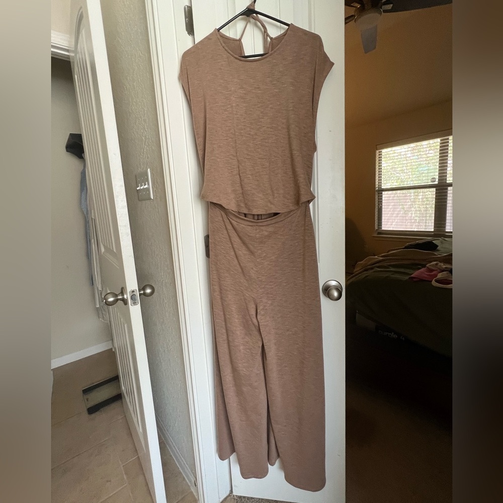 Brown One Piece Romper w/ Tie Back & Crop Front
